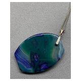 Artistic Blue-Green Stone Sterling Silver 925 Pendant Necklace