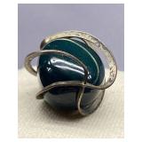 Vintage Sterling Silver 925 Swirling Pendant Necklace with Green Stone