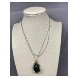 Vintage Sterling Silver 925 Swirling Pendant Necklace with Green Stone