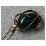 Vintage Sterling Silver 925 Swirling Pendant Necklace with Green Stone