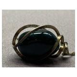 Vintage Sterling Silver 925 Swirling Pendant Necklace with Green Stone