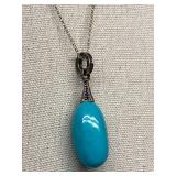 Signed Sterling Silver 925 Turquoise Pendant Necklace