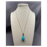 Signed Sterling Silver 925 Turquoise Pendant Necklace