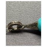 Signed Sterling Silver 925 Turquoise Pendant Necklace