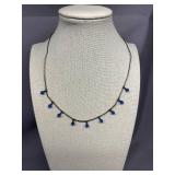 Vintage Blue Beaded Sterling Silver 925 Necklace