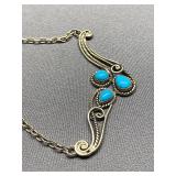 Vintage Sterling Silver Native American Style 925 Turquoise Necklace