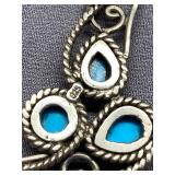 Vintage Sterling Silver Native American Style 925 Turquoise Necklace