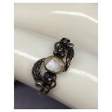 Vintage Sterling Silver 925 Leaf Vine Opalescent Ring Size 4.5