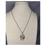 Vintage Floral Blue Rhinestone Sterling Silver 925 Pendant