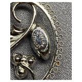 Vintage Floral Blue Rhinestone Sterling Silver 925 Pendant
