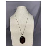 Large Oval Pendant Israel Sterling Silver 925 Necklace