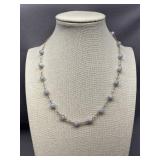 Blue Lace Agate Bead Necklace 925 Sterling Silver