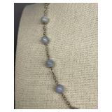 Blue Lace Agate Bead Necklace 925 Sterling Silver