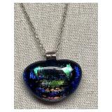 Dichroic Glass Pendant Necklace Sterling Silver 925