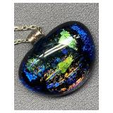 Dichroic Glass Pendant Necklace Sterling Silver 925