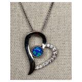 Sterling Silver 925 Heart Pendant Necklace with Opal