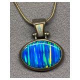 Vibrant Opal Pendant in Sterling Silver 925 Necklace