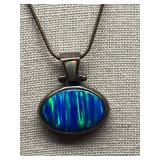 Vibrant Opal Pendant in Sterling Silver 925 Necklace