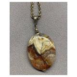Polished Stone Sterling Silver 925 Pendant Necklace Unique Pattern