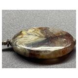 Polished Stone Sterling Silver 925 Pendant Necklace Unique Pattern
