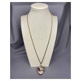 Polished Stone Sterling Silver 925 Pendant Necklace Unique Pattern