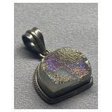 Sterling Silver Druzy Pendant .925 Unique Design