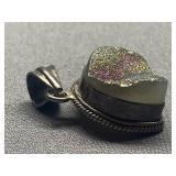 Sterling Silver Druzy Pendant .925 Unique Design