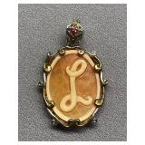 Vintage Sterling Silver 925 "L" Initial Cameo Pendant