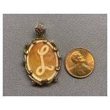Vintage Sterling Silver 925 "L" Initial Cameo Pendant
