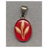 Vintage Botanical Resin Sterling Silver 925 Pendant
