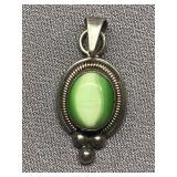 Vintage Mexican 925 Sterling Silver Green Stone Pendant