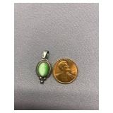 Vintage Mexican 925 Sterling Silver Green Stone Pendant