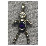 Unique 925 Sterling Silver Robot Pendant with Stones
