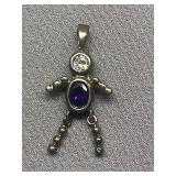 Unique 925 Sterling Silver Robot Pendant with Stones