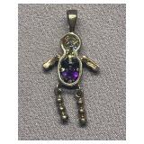 Unique 925 Sterling Silver Robot Pendant with Stones