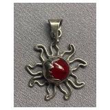 Signed Sterling Silver Sun Pendant 925