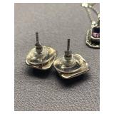 Sterling Silver 925 Necklace and Earrings Set with Purple Stones