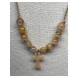 Stone Bead Necklace with Cross Pendant