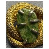Signed Vintage Gold-Tone Clip-On Earrings with Green Stone