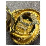 Signed Vintage Gold-Tone Clip-On Earrings with Green Stone