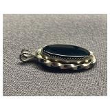 Vintage 14K White Gold Filled Black Stone Pendant