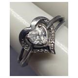 Sterling Silver Heart Ring with Gemstone, 925