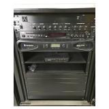 Lot of 3 - Sanus 34" Steel Cases on Casters with Stereo Mixers and a Cracked Samsung 49" Monitor