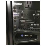 Lot of 3 - Sanus 34" Steel Cases on Casters with Stereo Mixers and a Cracked Samsung 49" Monitor