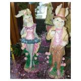 Boy / Girl Rabbit Figurines (4) 9 in. Tall