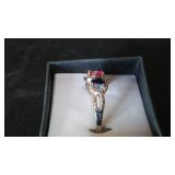 Tri-Gemstone Ring. Pink, Green, and blue gemstones.