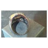 Charcoal Grey Colored Metal Ring with Lion Head Design.