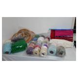 Crochet Thread, Embroidery Hoops, Cording In Covered Tote.