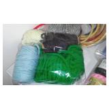 Crochet Thread, Embroidery Hoops, Cording In Covered Tote.