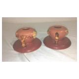 Vintage Roseville Pink Apple Blossom Ceramic Candle Holders (2).